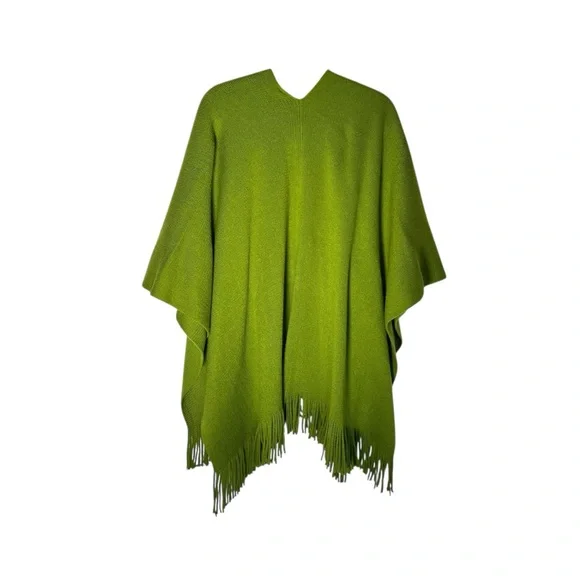 Chicos Green Ruana Poncho with fringe trim. - Picture 4 of 4